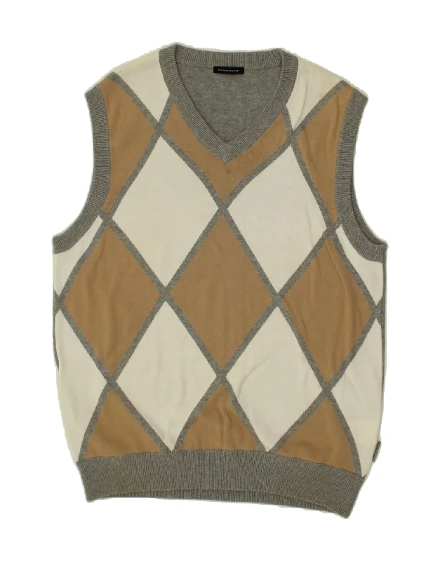 SERGIO TACCHINI Womens Vest Tank Top UK 18 XL Grey Argyle/Diamond Cotton gold tank top