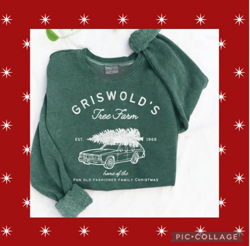 Griswold Tree Farm Crewneck Sweatshirt Hoodie with Longline Fit Extended Stylish