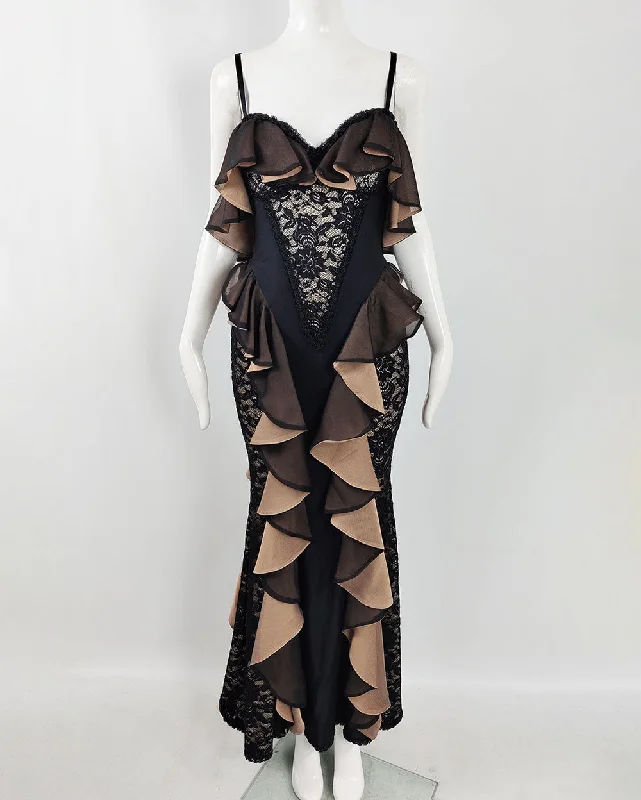 Catwalk Collection Vintage Black Lace & Satin Corset Dress Tunics Cozy soft