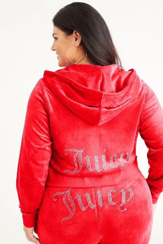 Plus-Size OG Big Bling Velour Hoodie Hoodie with Rolled Sleeves Casual Relaxed