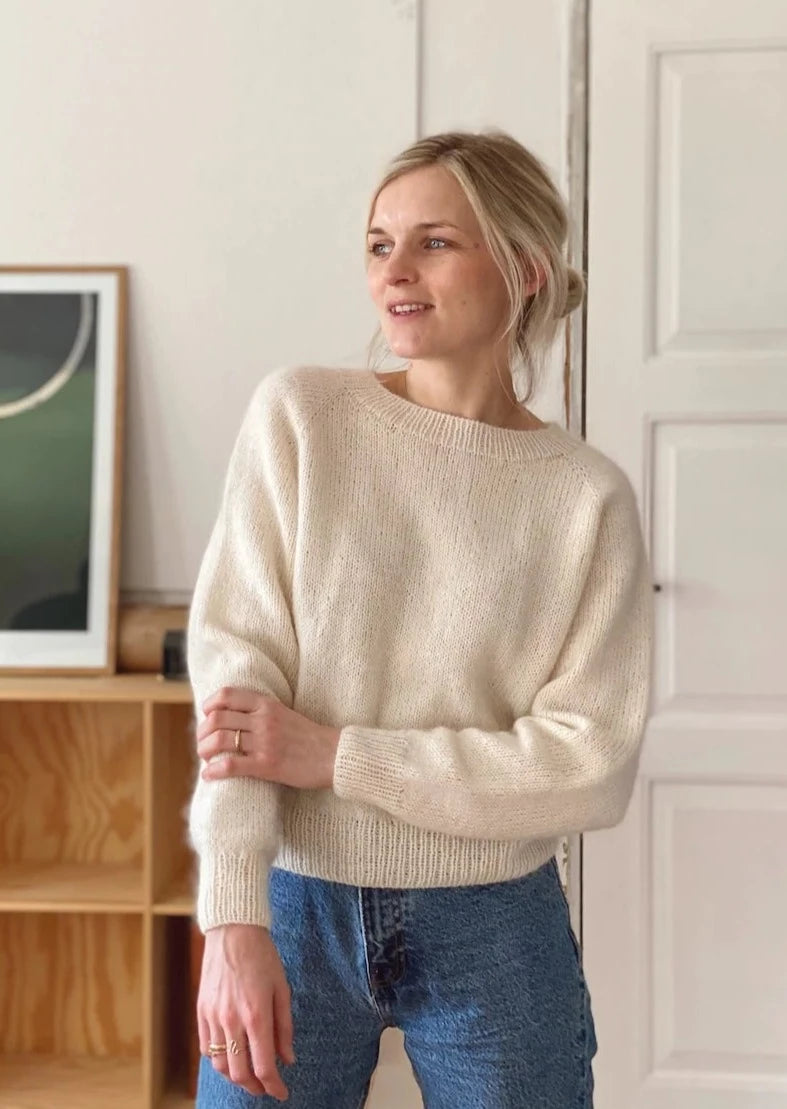 No Frills Sweater, Petite Knit. Knitting Pattern Solid Color Striped Floral Print