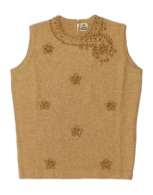 LUISA SPAGNOLI Womens Crop Vest Tank Top UK 12 Medium Gold Flecked sequin tank top