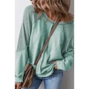 Dream Bigger Green Waffle Knit Patchwork Sweatshirt (Size Small) Hoodie with High Neck Warm Protective