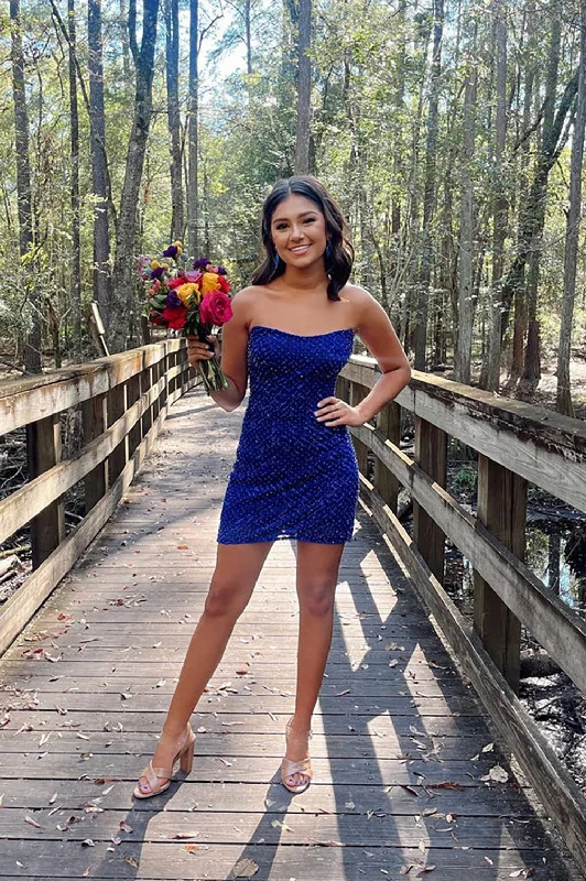 Royal Blue Strapless Bodycon Sequins Short Homecoming Dresses Tunics Bestseller popular Royal Blue Strapless Bodycon Sequins Short Homecoming Dresses Tunics Bestseller popular