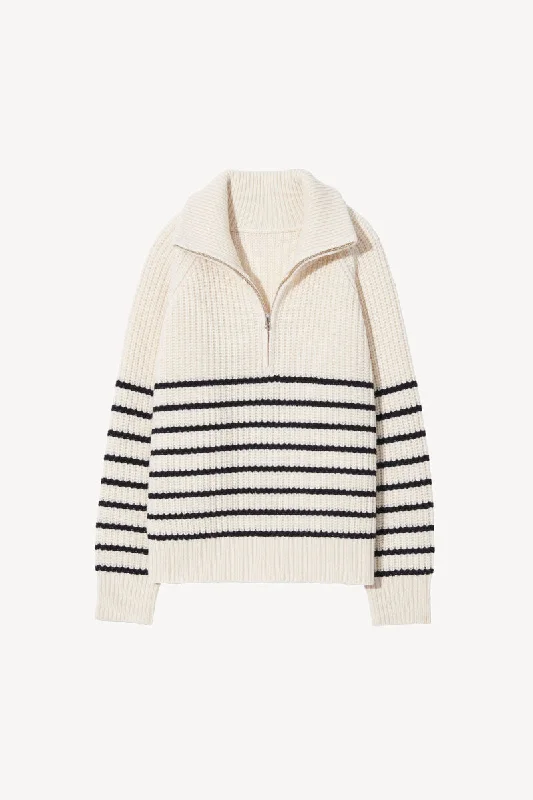 Amelina Sweater - Ivory/Dark Navy Stripe Polka Dot Checkered Tartan