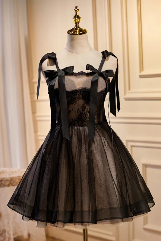 Cute Black Sleeveless A Line Tulle Short Homecoming Dresses Boat Neckline Classic