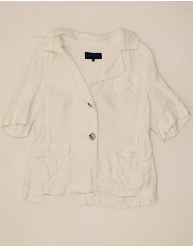 ESCADA Womens 2 Button Short Sleeve Blazer Jacket IT 40 Small White Linen Tiered Jacket Buttoned Jacket Zippered Jacket
