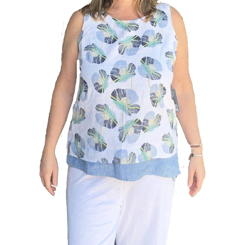 Women's Habitat Woodblock Floral Tank Indigo Floral graphic tank top