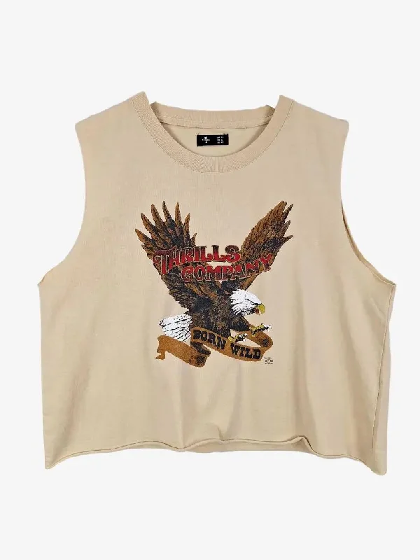 Thrills Raw Hem Eagle Tank Top Size 12 white tank top
