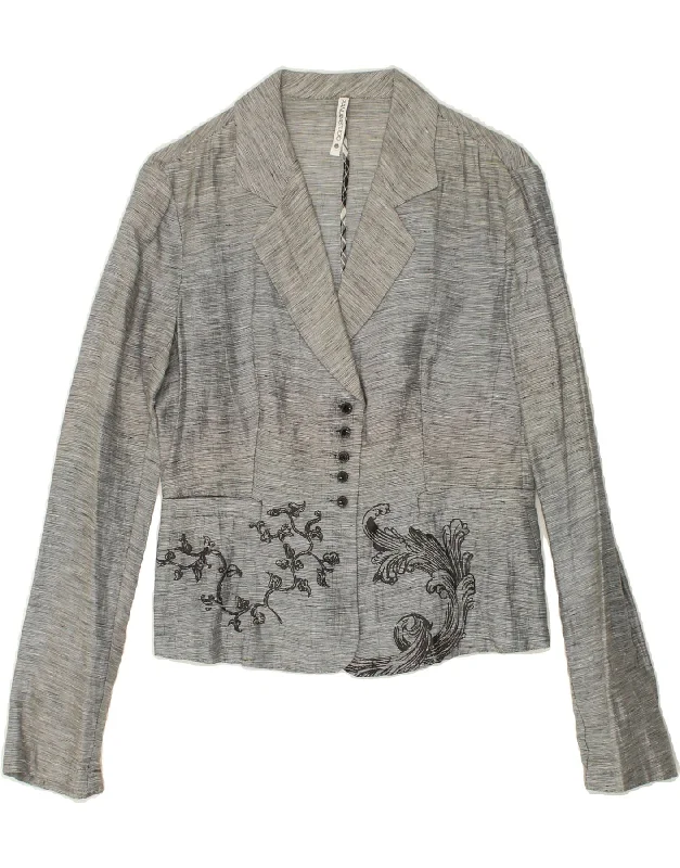 PIANURA STUDIO Womens Graphic 5 Button Blazer Jacket IT 44 Medium Grey Embroidered Jacket Appliqued Jacket Beaded Jacket