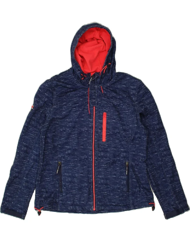 SUPERDRY Womens Hooded Windbreaker Jacket UK 16 Large Navy Blue Flecked Appliqued Jacket Beaded Jacket Sequined Jacket