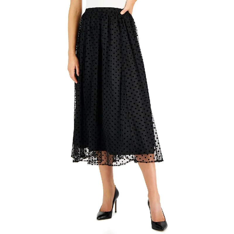 Anne Klein Womens Polk Dots Lace Overlay Midi Skirt pencil skirt chic