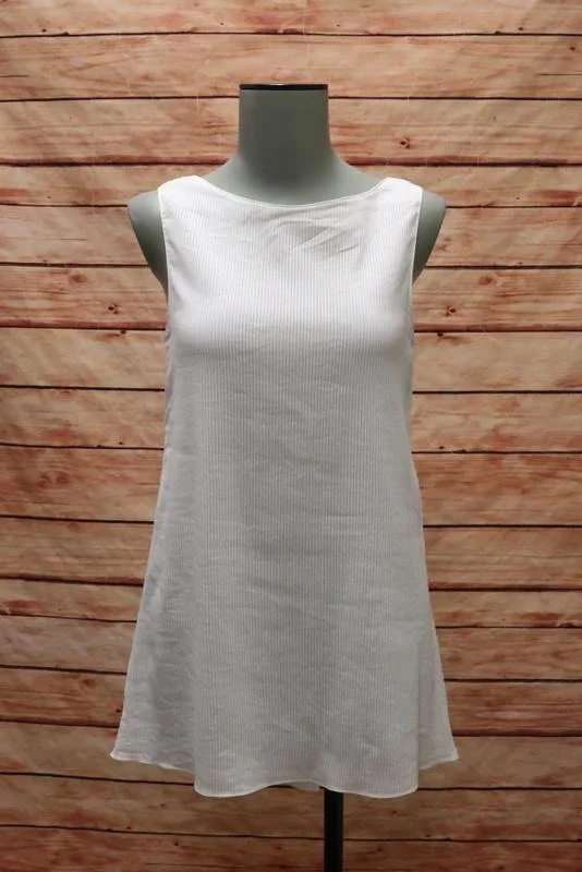 Stella McCartney Top White Sheer-Striped Cotton-Silk Size 36 Ruffled V-Back Tank yoga tank top