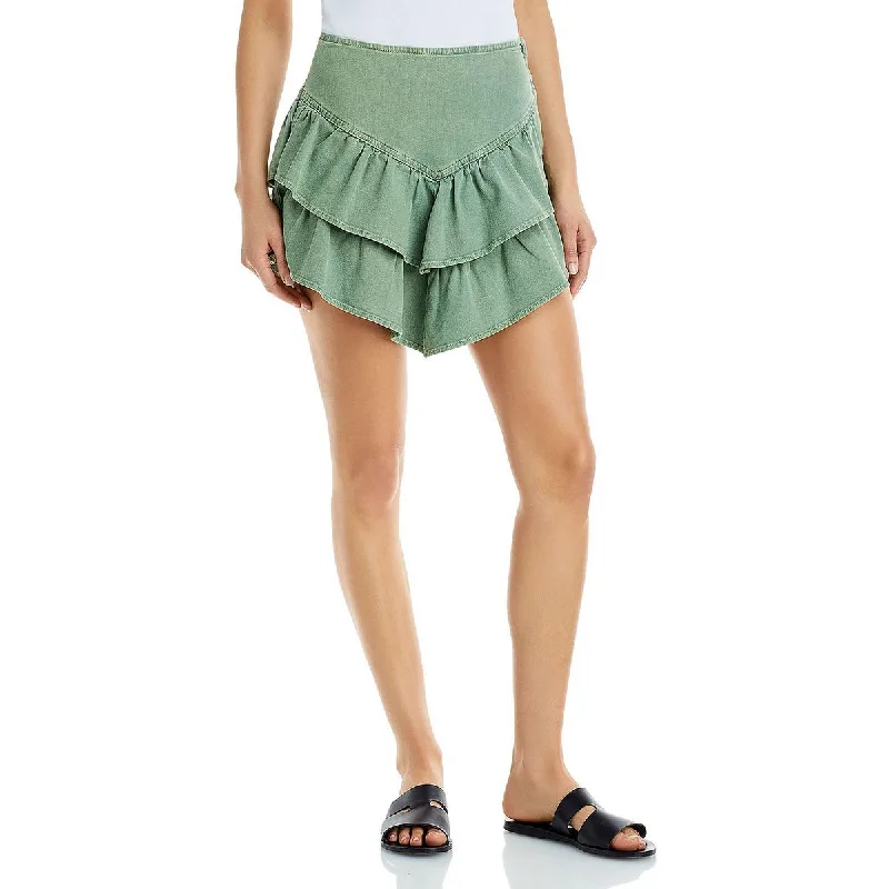 Mother Womens Tiered Ruffled Mini Skirt linen skirt airy