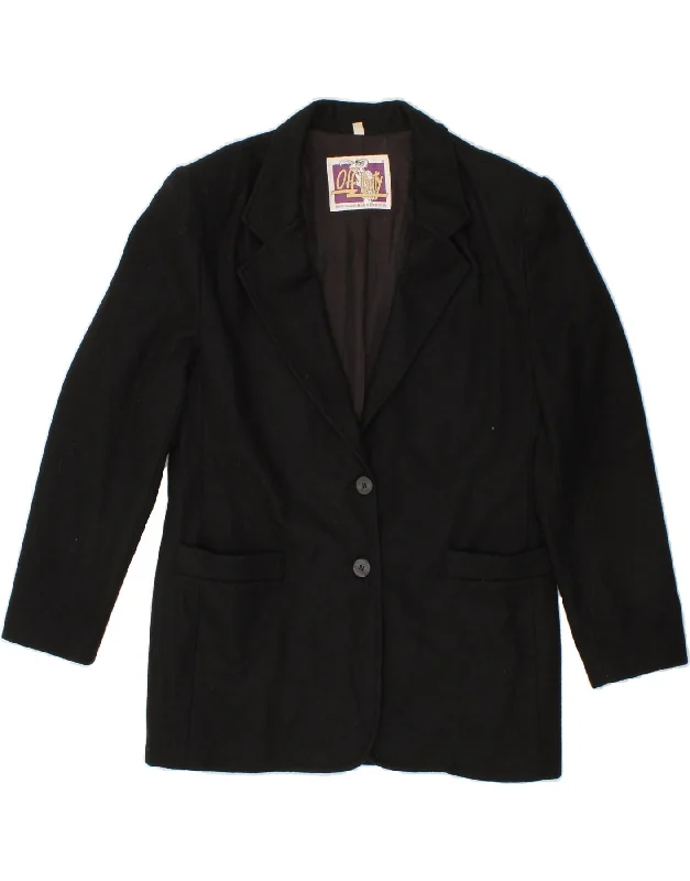 VINTAGE Womens 2 Button Blazer Jacket IT 44 Medium Black Wool Fleece Jacket Down Jacket Feather Jacket