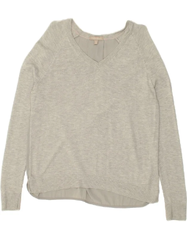BANANA REPUBLIC Womens V-Neck Jumper Sweater UK 10 Small Grey Nylon Boat Neck Shawl Collar Notched Collar