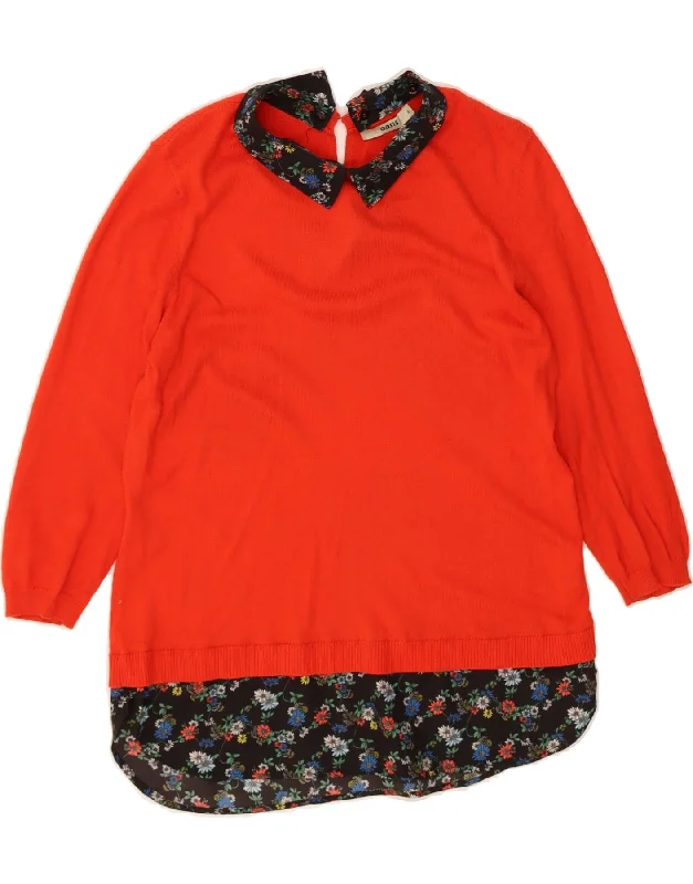 OASIS Womens Polo Neck Jumper Sweater UK 10 Small Red Floral Cotton Slim Fit Regular Fit Oversized