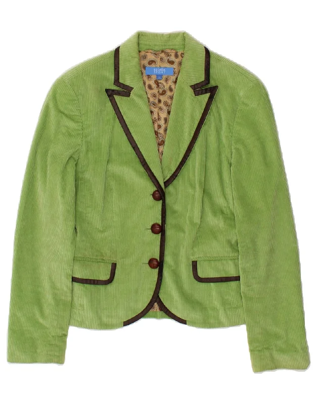 ESCADA Womens Corduroy 3 Button Blazer Jacket IT 36 XS Green Cotton Zip Front Button Front Snap Front ESCADA Womens Corduroy 3 Button Blazer Jacket IT 36 XS Green Cotton Zip Front Button Front Snap Front