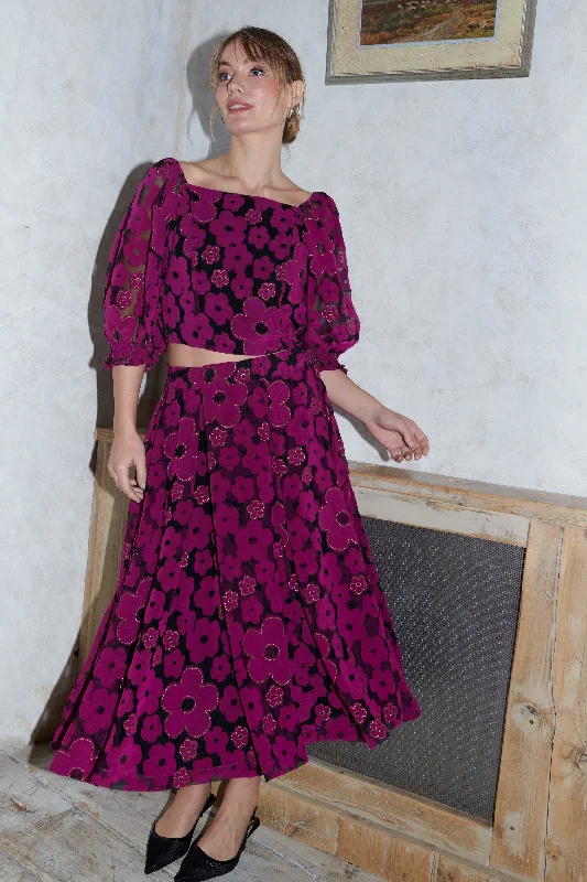 Paris Skirt - Plum Burnout corduroy skirt comfortable