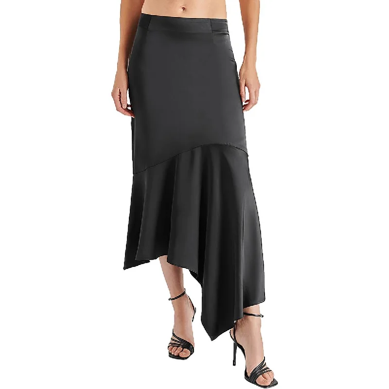 Steve Madden Womens Asymmetric Hidden Back Zipper Maxi Skirt ruffled skirt detail