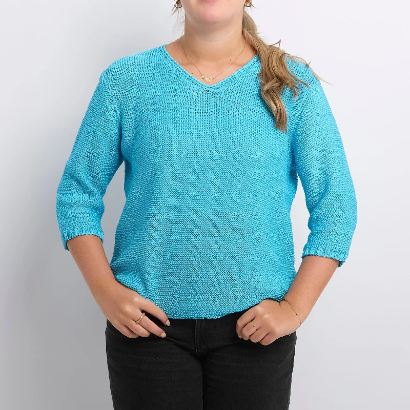 Heavy Knit V-Neck Sweater - UK 12 Neon Metallic Matte