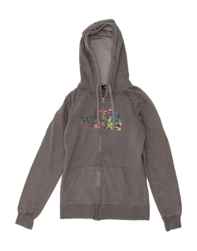 THE NORTH FACE Womens Graphic Zip Hoodie Sweater UK 10 Small Grey Cotton High Neck Crew Neck V-Neck
