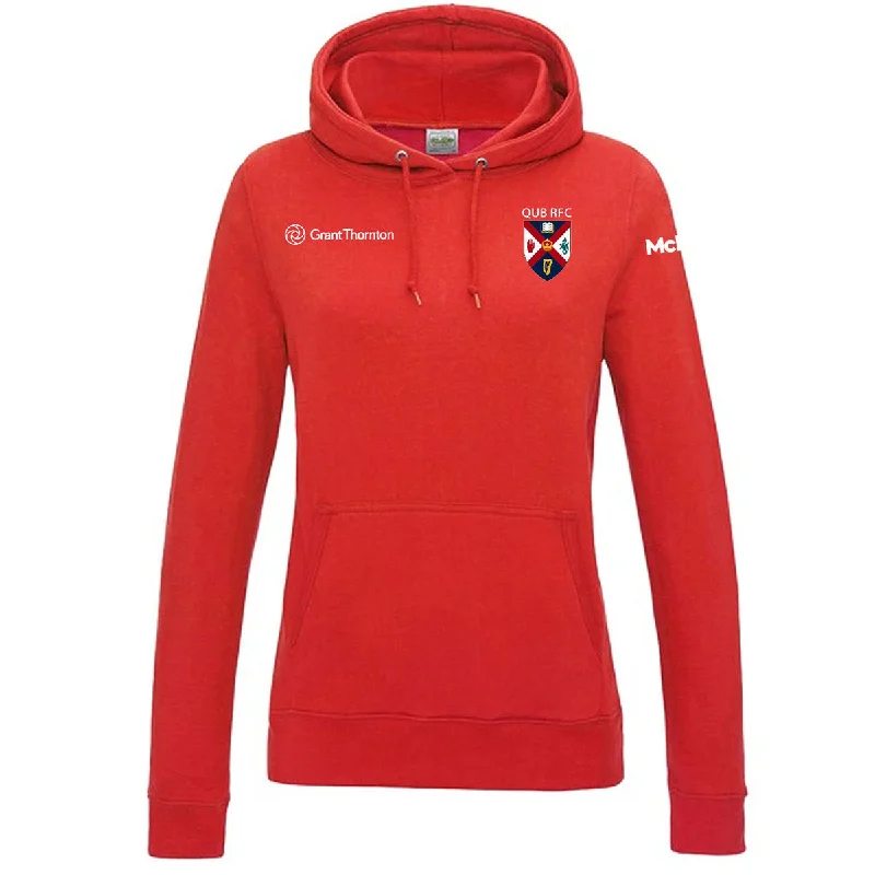 Mc Keever Queens Rugby College Hoodie - Womens - Fire Red Hoodie with Oversized Fit Loose Comfortable