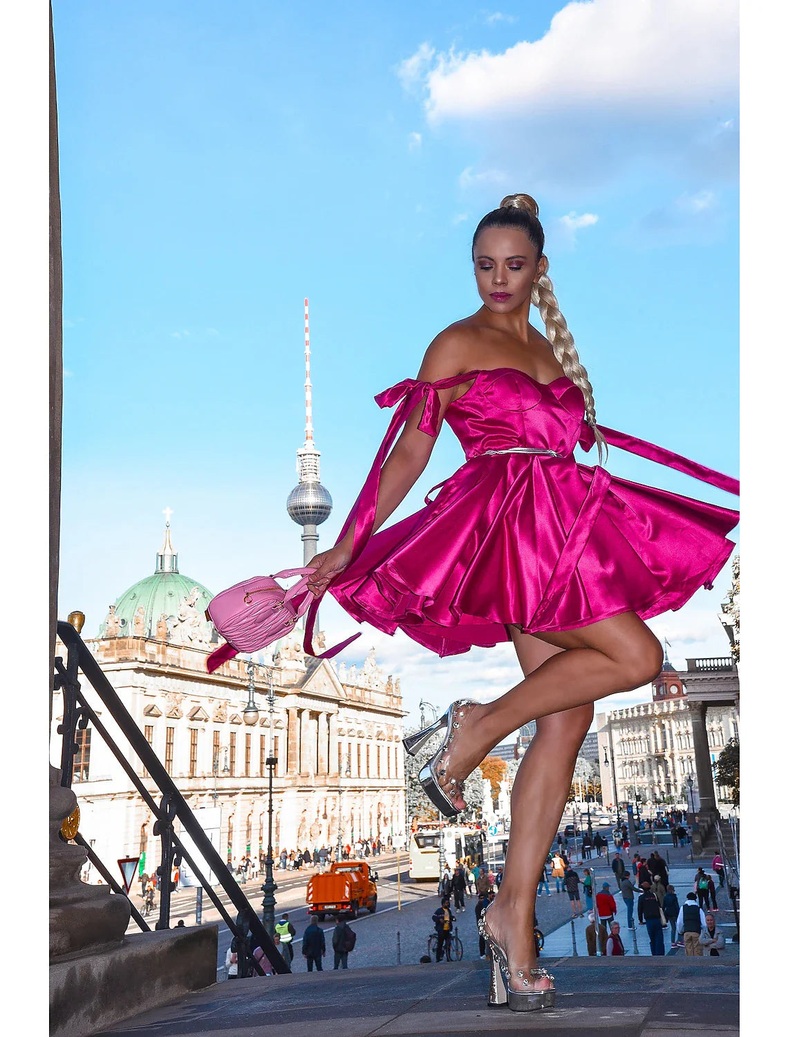 A-Line Homecoming Dresses Corsets Dress Holiday Graduation Short / Mini Sleeveless Spaghetti Strap Pink Dress Satin with Bow(s) Off-the-shoulder Chic Trendy