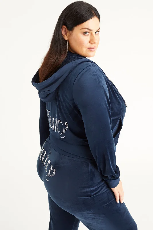 Plus-Size OG Big Bling Velour Hoodie Hoodie with Contrast Stitching Detailed Premium