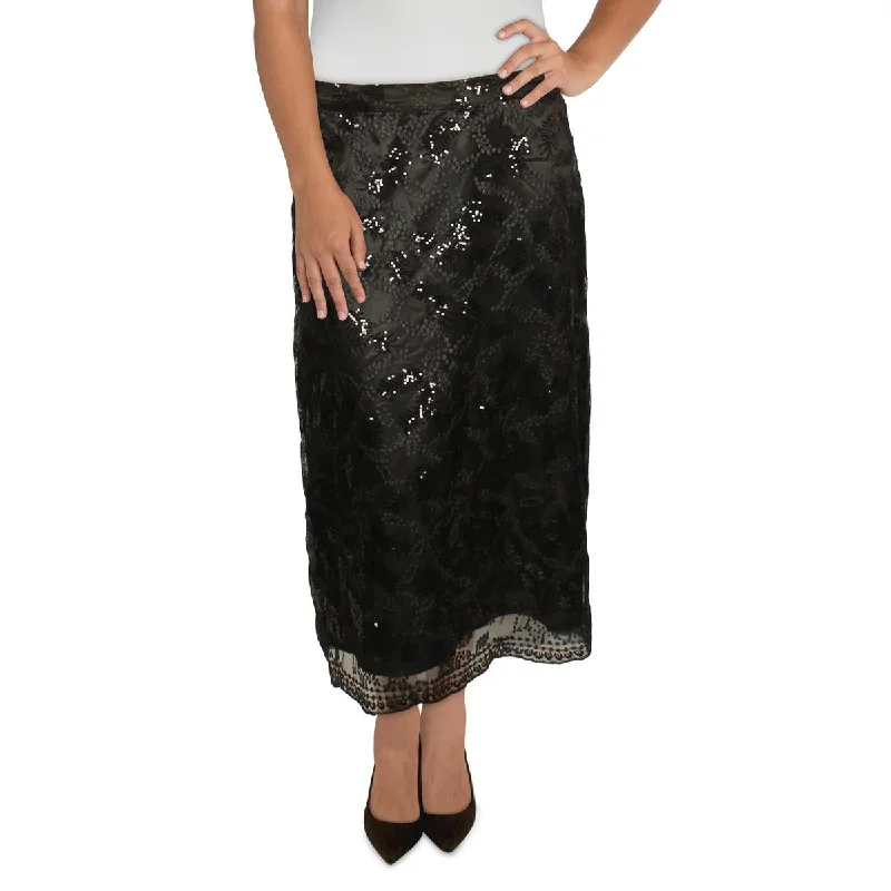 Anne Klein Womens Sequined Midi A-Line Skirt belted skirt waist