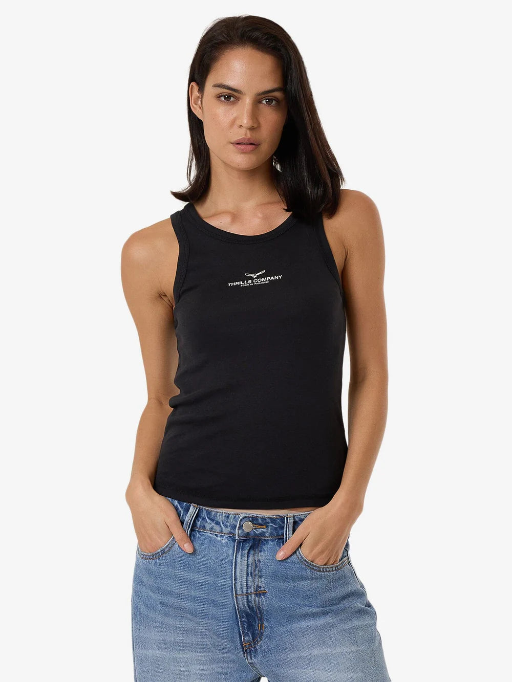 THRILLS Emblem Of Strength Womens Sloane Tank - Washed Black workout tank top
