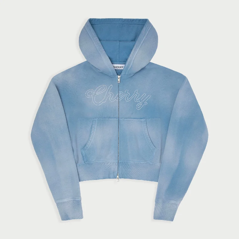 Women's Zip-Up Hoodie (Sky Blue) Hoodie with Side Slits Relaxed Casual