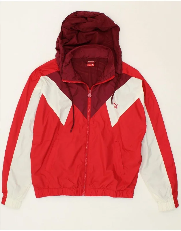 PUMA Womens Oversized Hooded Rain Jacket UK 10 Small Red Colourblock Mesh Jacket Canvas Jacket Denim Jacket