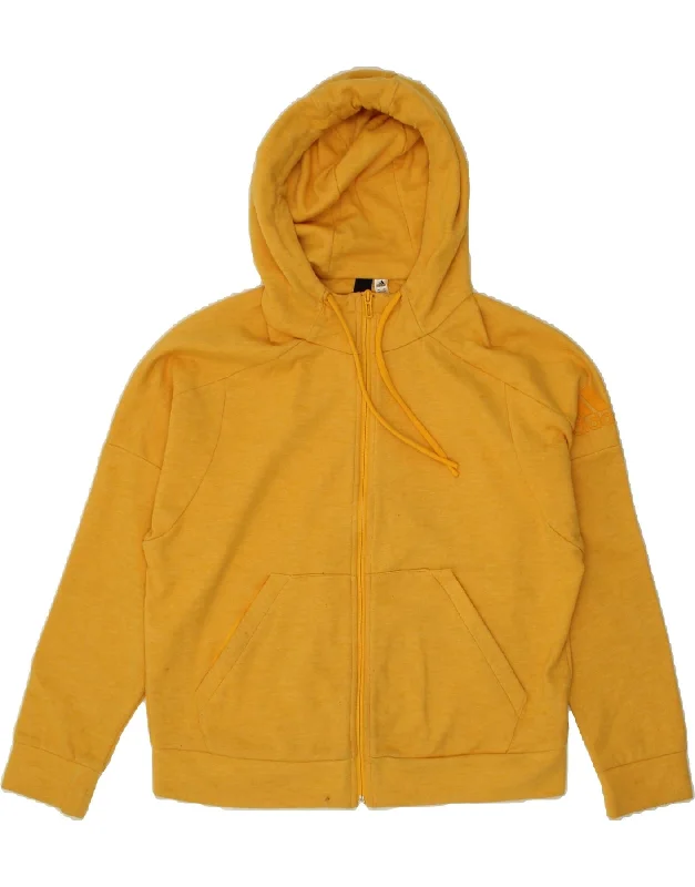 ADIDAS Womens Zip Hoodie Sweater UK 12/14 Medium Yellow Cotton Cotton Fabric Linen Fabric Terry Fabric