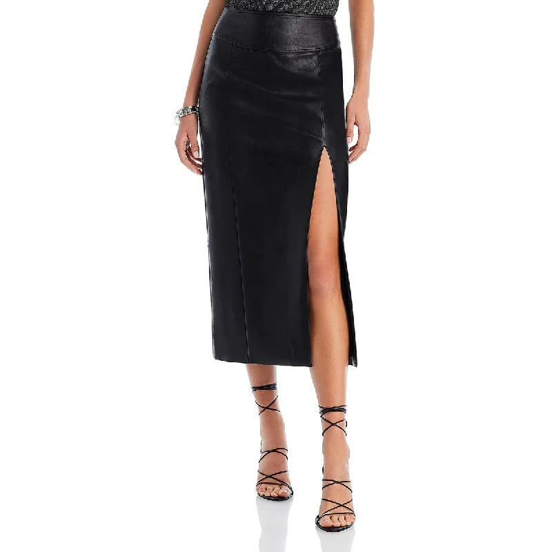 Bardot Womens Dante Faux Leather Slit Midi Skirt chiffon skirt delicate