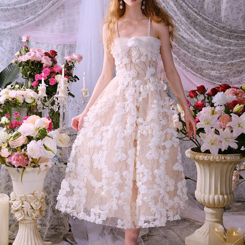 Elegant Floral  Rhinestone Detailing Dress Tunics Fashionable chic