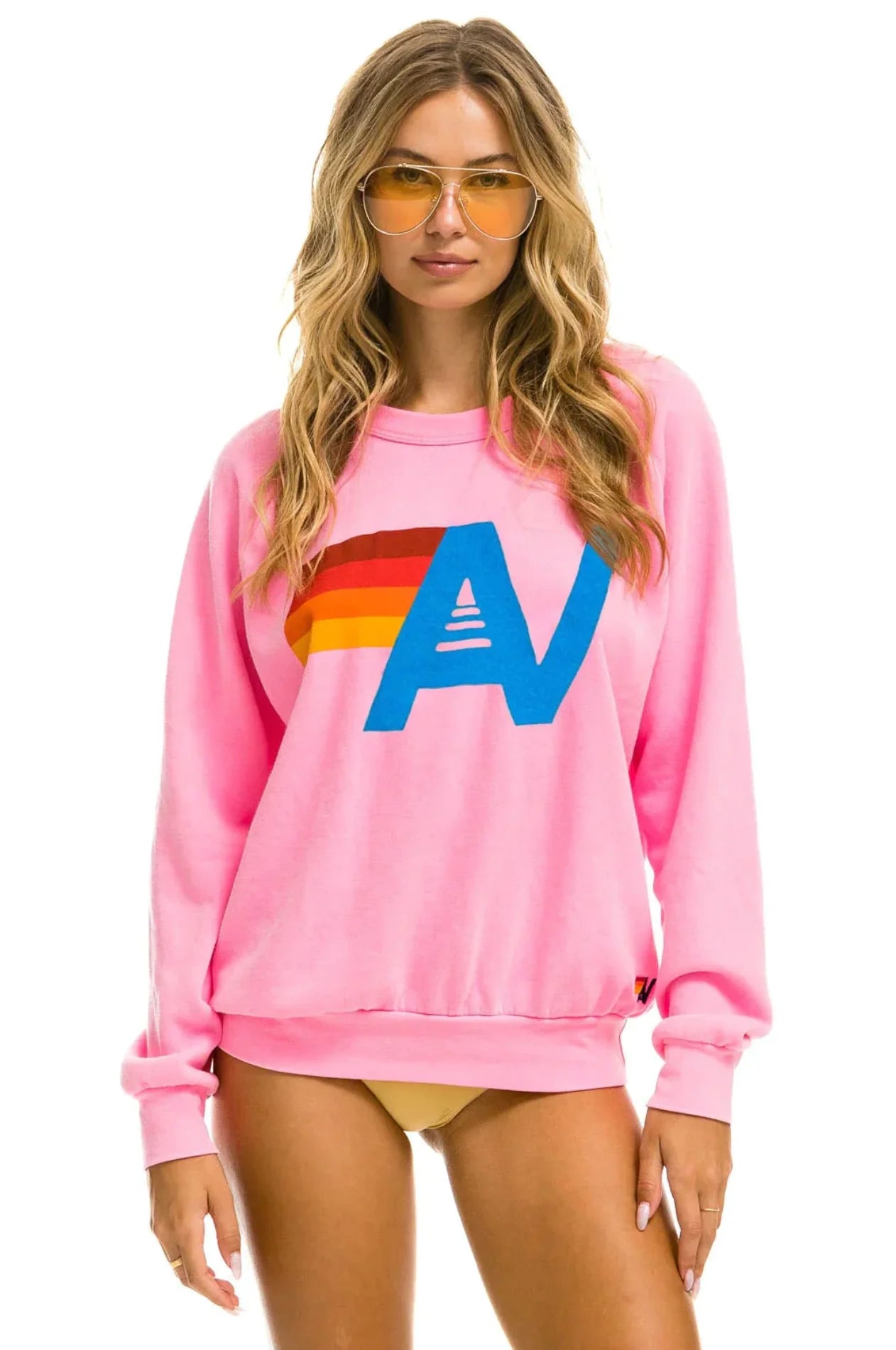 Logo Crew Sweatshirt Neon Pink Hoodie with Lining Warm Insulated