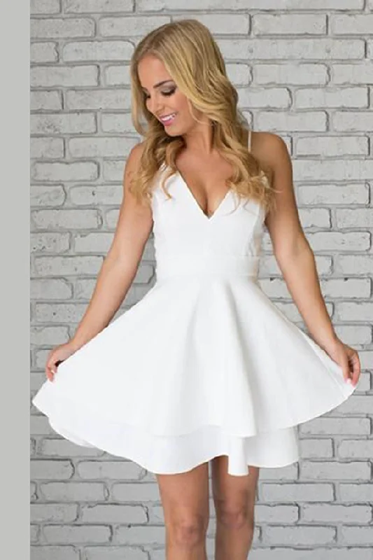 Ivory Spaghetti Sleeveless Short Homecoming Dresses Tunics Stylish elegant