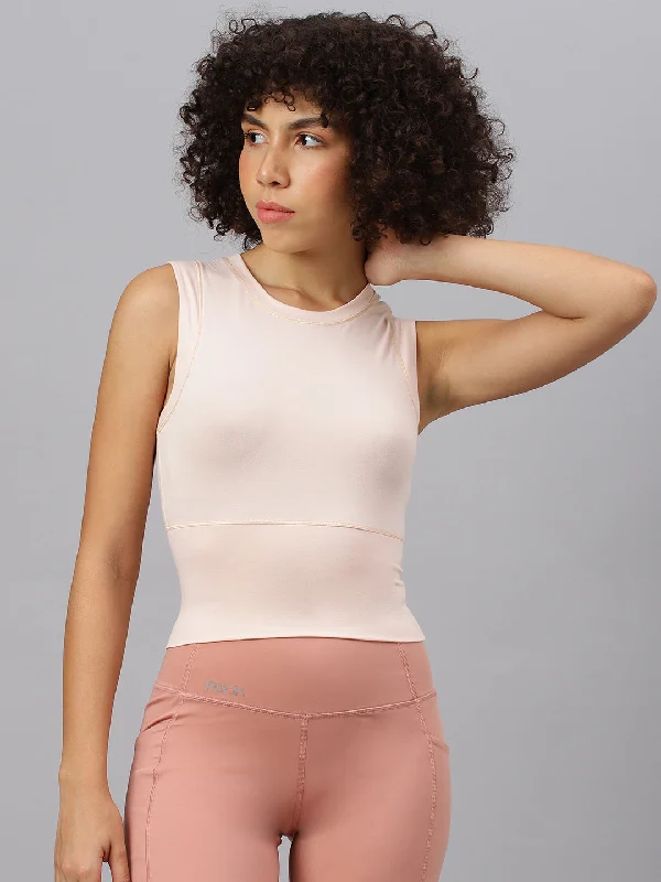 Fitkin women's light pink round neck crop tank top crossback tank top
