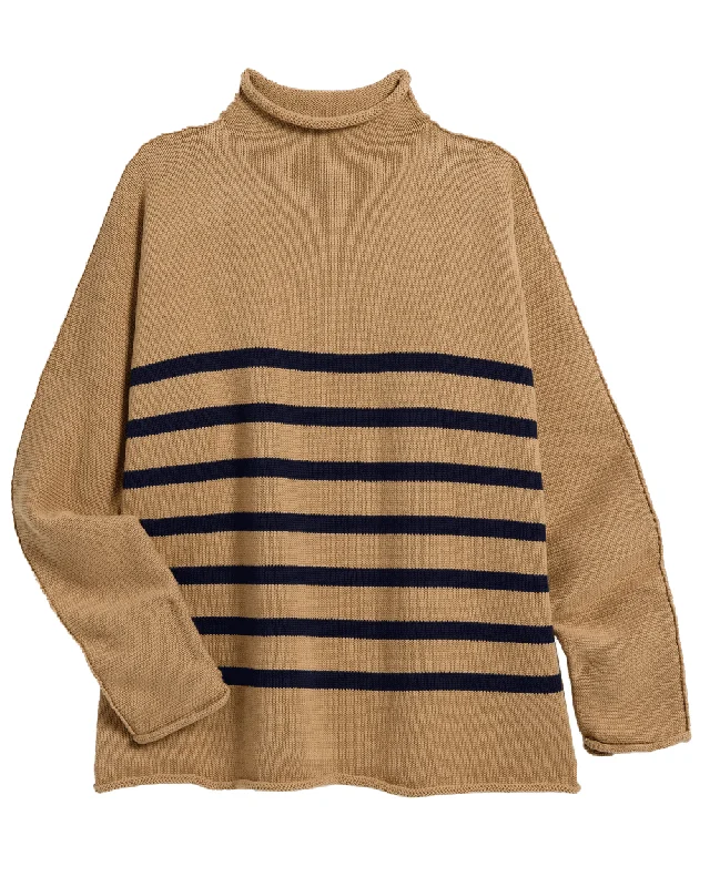 Camel with Navy Stripe Monterey Sweater Mesh Fabric Canvas Fabric Denim Fabric