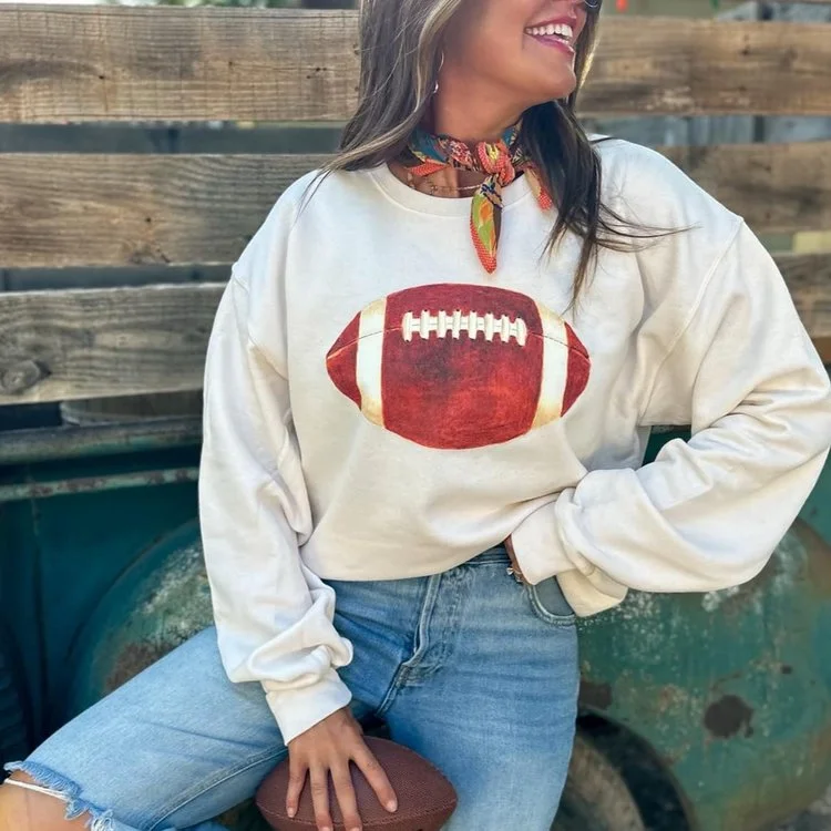 Watercolor Football Sweatshirt Hoodie with Hem Embroidery Detailed Premium