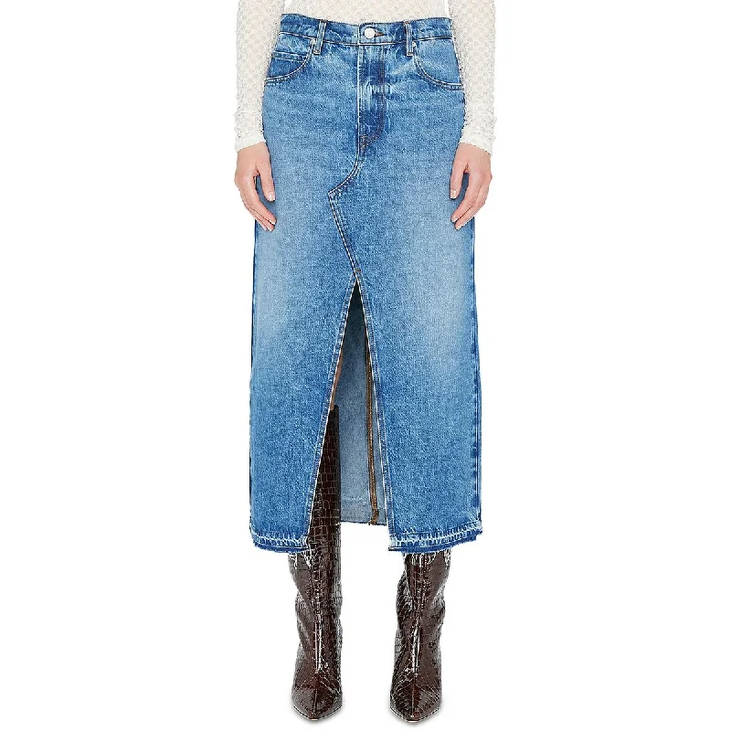Fame Womens Front Slit Denim Maxi Skirt chiffon skirt delicate