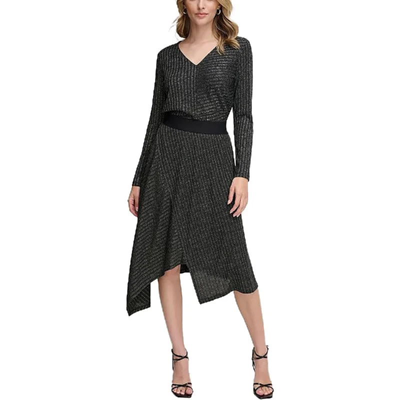 Calvin Klein Womens Metallic Knit Midi Skirt relaxed fit skirt