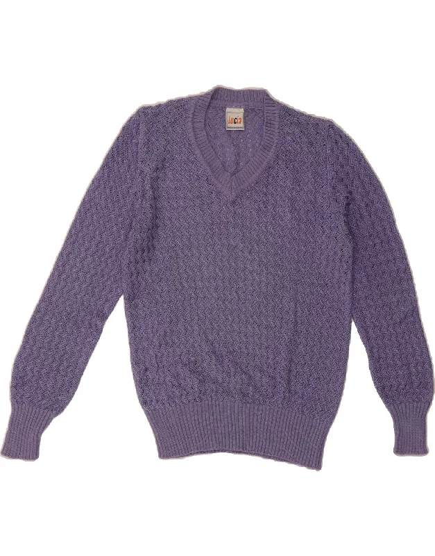 LUCIA Womens V-Neck Jumper Sweater UK 12 Medium Purple Viscose Zippered Buttoned Snapped