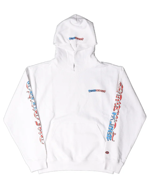 "America" Hoodie White Hoodie with Side Slits Relaxed Casual