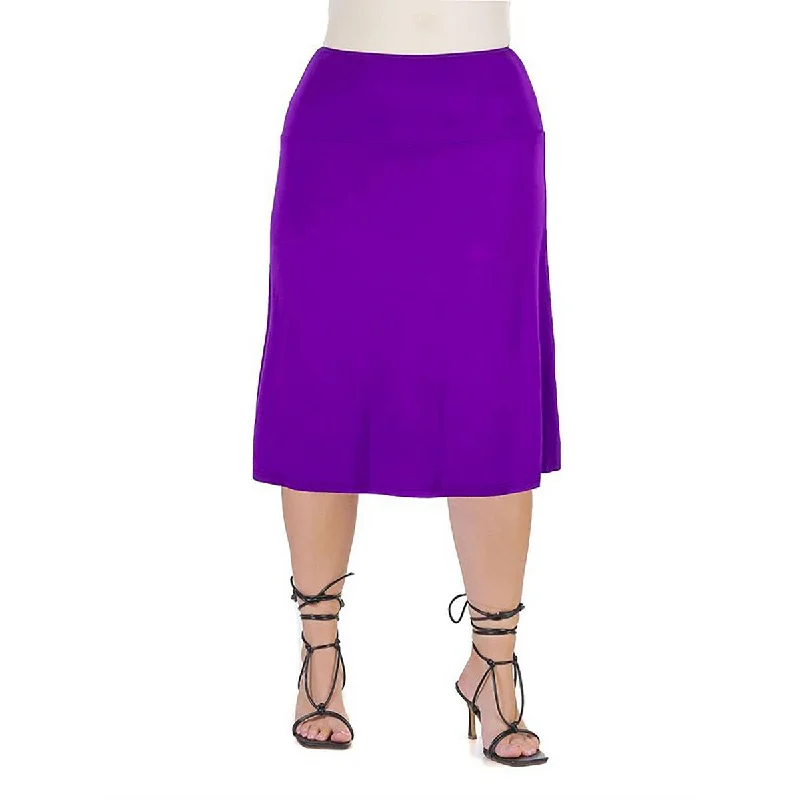 24seven Comfort Apparel Womens Knit Mid Calf A-Line Skirt chiffon skirt airy
