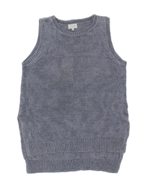 JIGSAW Womens Vest Tank Top UK 10 Small Blue Linen sheer tank top