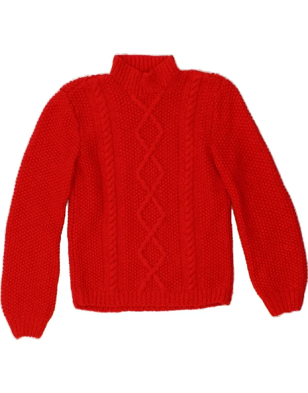 VINTAGE Womens Turtle Neck Jumper Sweater UK 10 Small Red Toggled Drawstring Belted