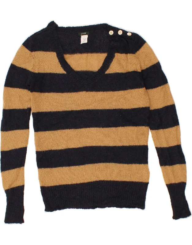 J. CREW Womens V-Neck Jumper Sweater UK 6 XS Brown Striped Acrylic Sequined Glittery Shiny J. CREW Womens V-Neck Jumper Sweater UK 6 XS Brown Striped Acrylic Sequined Glittery Shiny