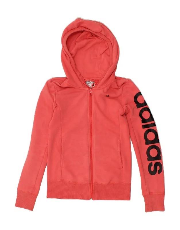 ADIDAS Womens Climalite Graphic Zip Hoodie Sweater UK 4/6 XS Red Cotton Lace Blend Ribbed Blend Corduroy Blend